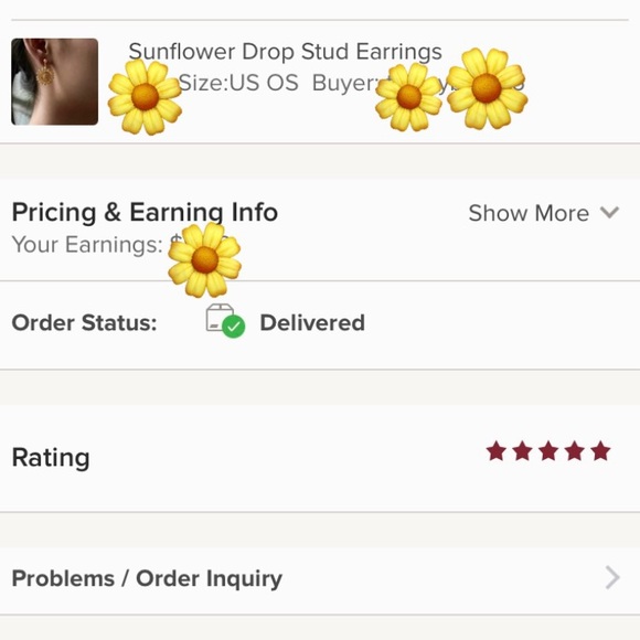 Sunflower Drop Stud Earrings - Picture 5 of 6